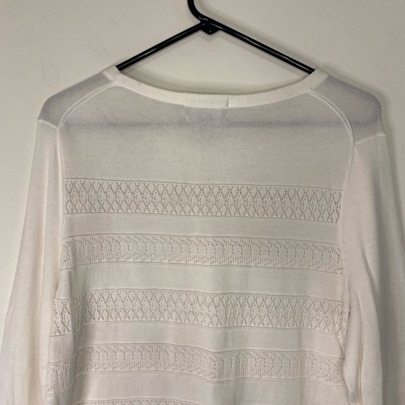 Women's Lands End Fancy White Supima Cotton 3/4 Length Blouse Sweater L Classic - Picture 8 of 15